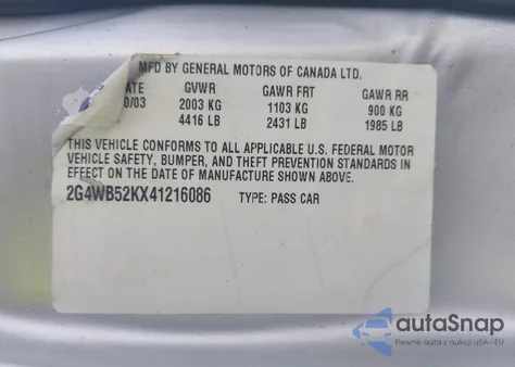 2004 Buick Regal Ls from USA, damaged, VIN 2G4WB52KX41216086